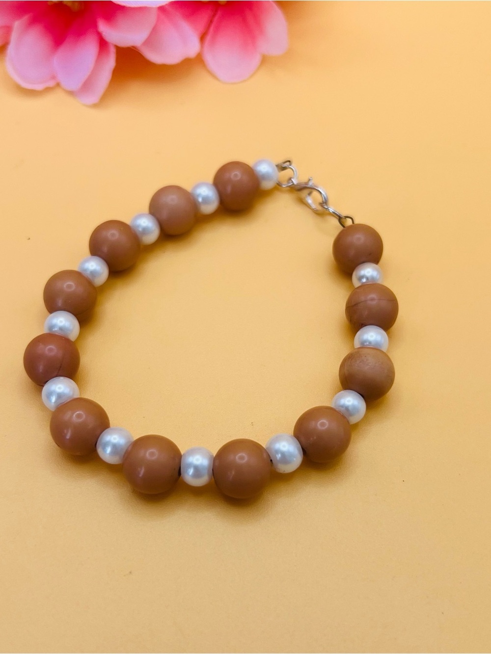 Pearl Accent Brown Beaded Bracelet